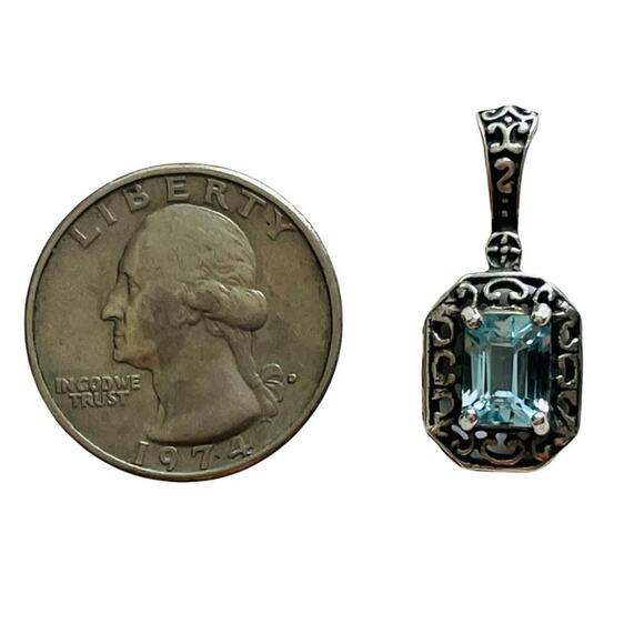 Blue Topaz Silver.925 Filigree Vintage Pendant - Picture 3 of 6